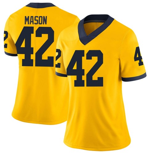 Ben Mason Michigan Wolverines Women's NCAA #42 Maize Limited Brand Jordan College Stitched Football Jersey BQV2554KP